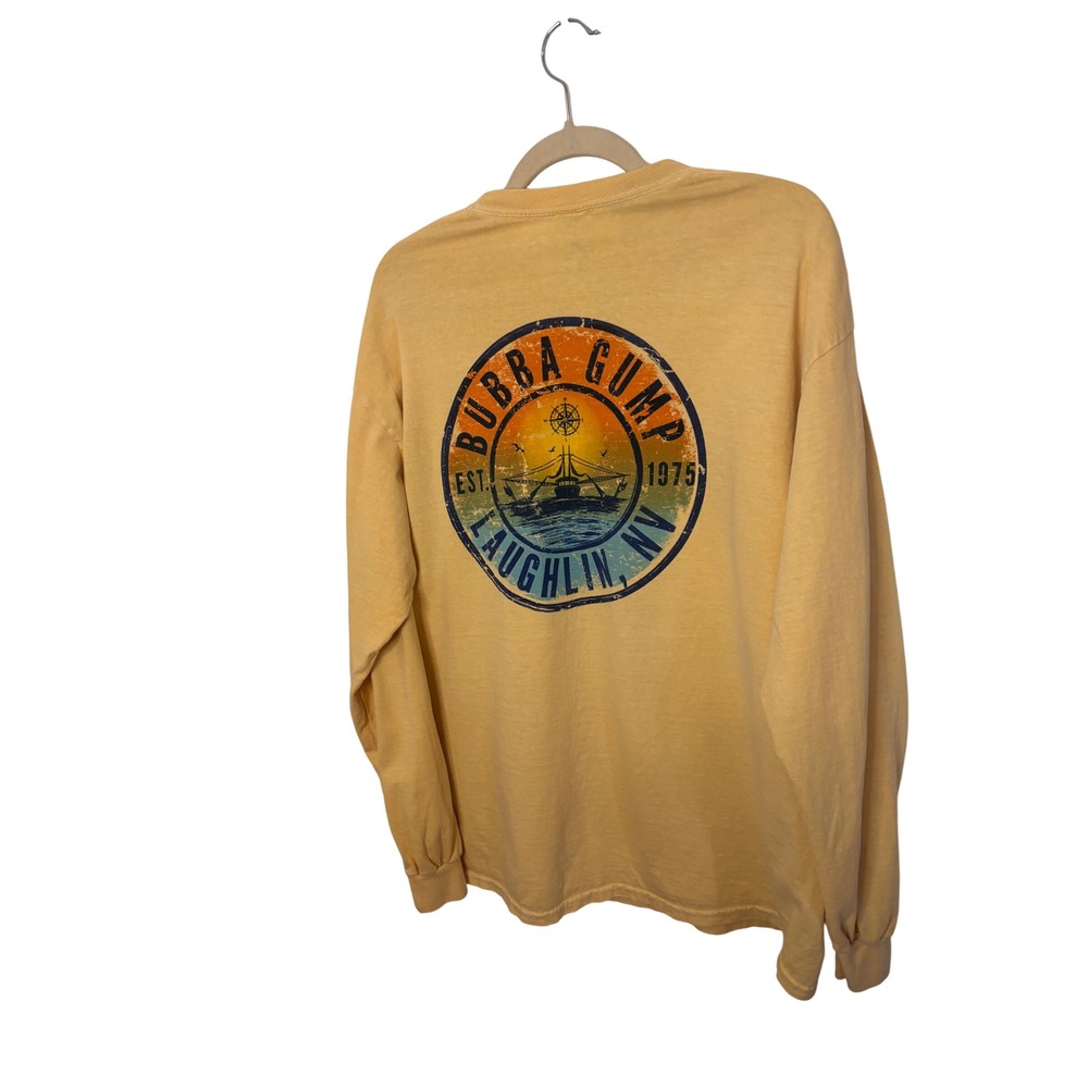 Bubba Gump Shrimp Co Mens Long Sleeve Shirt XL Yellow Laughlin NV Graphic Tee